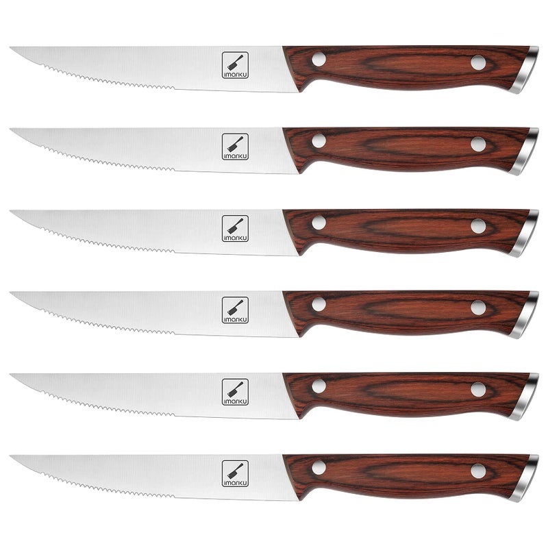 imarku Steak Knives Set of 6, Japanese HC Steel Premium Serrated Steak Knife Set with Ergonomic Handle and Gift Box, Home Essential, Best Chrismas Gifts for Women and Men - Image 1